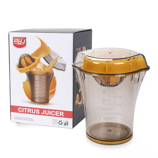Manual Citrus Juicer & Hand Squeezer - 600ml Measuring Cup with Dual Reamer for Lemons & Oranges - Non-Slip Portable Fruit Press for Kitchen & Camping.