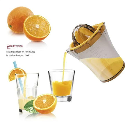 Manual Citrus Juicer & Hand Squeezer - 600ml Measuring Cup with Dual Reamer for Lemons & Oranges - Non-Slip Portable Fruit Press for Kitchen & Camping.