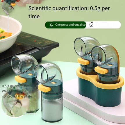 2 PCS Quantitative Salt & Spice Dispenser Set with Storage Base - 0.5g Precise Metering Shakers for Salt & Pepper - Push Button Portion Control Kitchen Organiser - Dark Green.