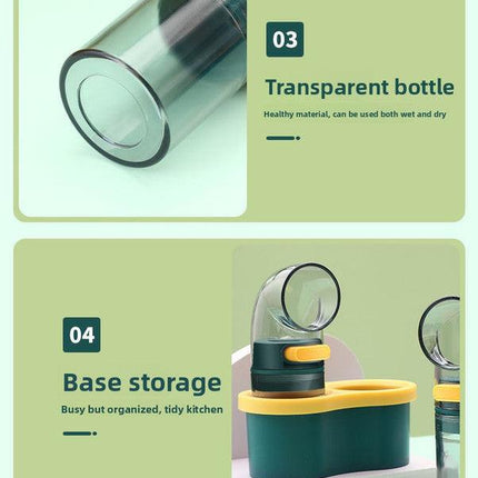 2 PCS Quantitative Salt & Spice Dispenser Set with Storage Base - 0.5g Precise Metering Shakers for Salt & Pepper - Push Button Portion Control Kitchen Organiser - Dark Green.