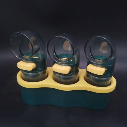 3 PCS Quantitative Salt & Spice Dispenser Set with Storage Base - 0.5g Precise Metering Shakers for Salt, Pepper & Spices - Push Button Portion Control Kitchen Organiser - Dark Green.