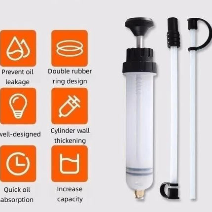 200ml Fluid Extractor & Transfer Pump - Manual Oil Syringe with Extension Tubes for Automotive Brake, Gear & Power Steering Fluids - Heavy Duty Suction Tool.