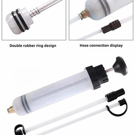 200ml Fluid Extractor & Transfer Pump - Manual Oil Syringe with Extension Tubes for Automotive Brake, Gear & Power Steering Fluids - Heavy Duty Suction Tool.