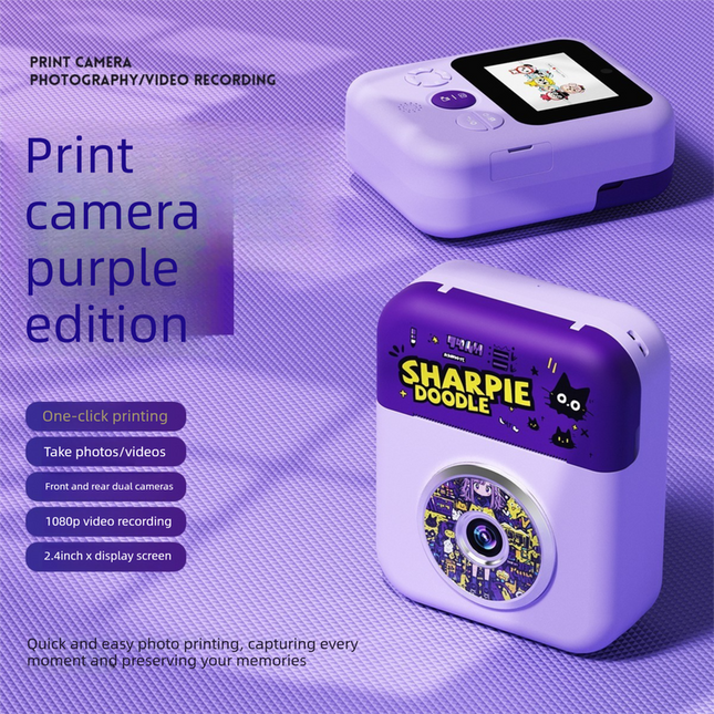 Kids Instant Print Camera with 3 Paper Rolls - Zero Ink Thermal Digital Camera & Video Recorder - 1080P Dual Lens Selfie Toy for Boys & Girls - Purple.
