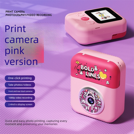 Kids Instant Print Camera with 3 Paper Rolls - Zero Ink Thermal Digital Camera & Video Recorder - 1080P Dual Lens Selfie Toy for Boys & Girls - Pink.