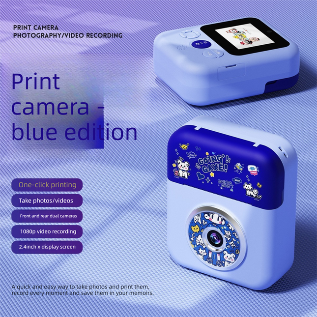 Kids Instant Print Camera with 32GB SD Card & 3 Paper Rolls - Retro Thermal Digital Camera & Video Recorder - 1080P Dual Lens Selfie Toy Gift - Blue.