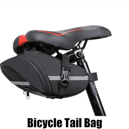 Bike Saddle Bag Under Seat Storage Pouch - Compact 600D Cycling Wedge Pack with Reflective Strip & Tail Light Loop - Quick Release Strap for MTB Road & Folding Bikes - Black.