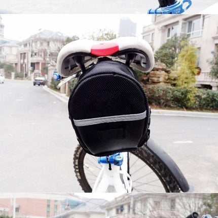 Bike Saddle Bag Under Seat Storage Pouch - Compact 600D Cycling Wedge Pack with Reflective Strip & Tail Light Loop - Quick Release Strap for MTB Road & Folding Bikes - Black.