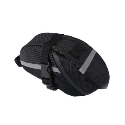 Bike Saddle Bag Under Seat Storage Pouch - Compact 600D Cycling Wedge Pack with Reflective Strip & Tail Light Loop - Quick Release Strap for MTB Road & Folding Bikes - Black.