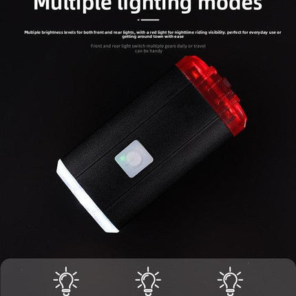 2 PCS USB Rechargeable Mini Bike Lights - Aluminium LED Front & Rear Safety Lamp Set - 150 Lumen High Brightness Flashlight for Helmet & Handlebar - IPX8 Waterproof - Black.