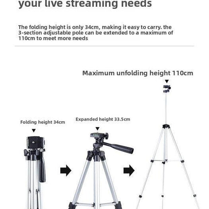 110cm Lightweight Camera & Phone Tripod Stand - Portable Aluminium Travel Tripod with 3-Way Head, Bubble Level & Universal Smartphone Holder - 3110 Adjustable Mount for Live Stream & Vlogging - Black and Silver.