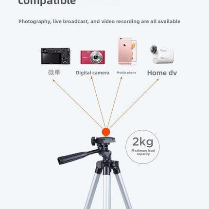 110cm Lightweight Camera & Phone Tripod Stand - Portable Aluminium Travel Tripod with 3-Way Head, Bubble Level & Universal Smartphone Holder - 3110 Adjustable Mount for Live Stream & Vlogging - Black and Silver.