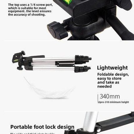 110cm Lightweight Camera & Phone Tripod Stand - Portable Aluminium Travel Tripod with 3-Way Head, Bubble Level & Universal Smartphone Holder - 3110 Adjustable Mount for Live Stream & Vlogging - Black and Silver.