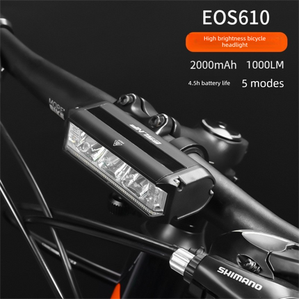 EOS610 1000 Lumen Anti-Glare Bike Light with Single Bracket Mount - USB Rechargeable LED Headlight 2000mAh - Waterproof Aluminium Horizontal Front Lamp for MTB & Road.