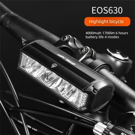 EOS630 1700 Lumen High Brightness Bike Light with Single Bracket Mount - 4000mAh Long Life USB Rechargeable Battery - Aluminium Alloy Horizontal Headlamp for MTB & Road Cycling.