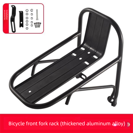 Aluminium Alloy Bicycle Front Rack Carrier Heavy Duty Fork Mount Cargo Shelf for MTB Mountain Bike Disc and V-Brake Touring Black.