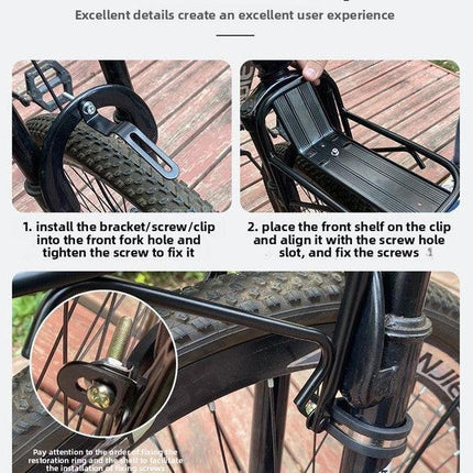 Aluminium Alloy Bicycle Front Rack Carrier Heavy Duty Fork Mount Cargo Shelf for MTB Mountain Bike Disc and V-Brake Touring Black.