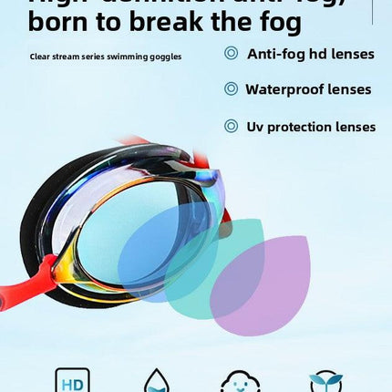 Red Swimming Goggles Mirrored Anti-Fog UV Protection Waterproof HD Silicone Seal Swim Glasses for Men Women Training.