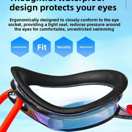Red Swimming Goggles Mirrored Anti-Fog UV Protection Waterproof HD Silicone Seal Swim Glasses for Men Women Training.