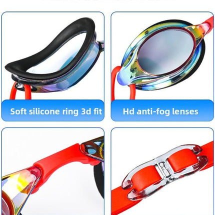 Red Swimming Goggles Mirrored Anti-Fog UV Protection Waterproof HD Silicone Seal Swim Glasses for Men Women Training.