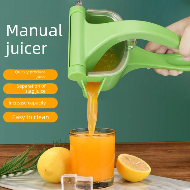 Manual Fruit Juicer Hand Press Citrus Squeezer Lemon Orange Lime Extractor Portable Food Grade PP Green Easy Clean Detachable for Home Camping.