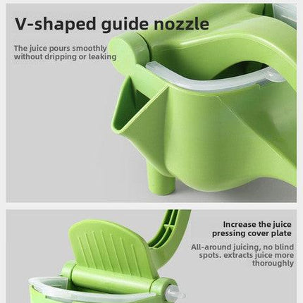 Manual Fruit Juicer Hand Press Citrus Squeezer Lemon Orange Lime Extractor Portable Food Grade PP Green Easy Clean Detachable for Home Camping.