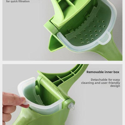 Manual Fruit Juicer Hand Press Citrus Squeezer Lemon Orange Lime Extractor Portable Food Grade PP Green Easy Clean Detachable for Home Camping.
