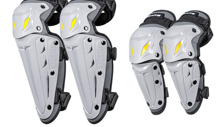 SULAITE CE Level 1 Certified 4 Piece Motorcycle Protective Gear Set Grey Knee Pads and Elbow Guards Long Shin Armour Quick Release for Motocross Dirt Bike.