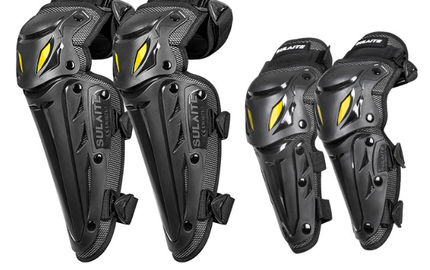 SULAITE CE Level 1 Certified 4 Piece Motorcycle Protective Gear Set Silver Knee Pads and Elbow Guards Long Shin Armour Quick Release for Motocross Dirt Bike.