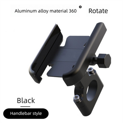 Universal Aluminium Motorcycle Phone Holder Handlebar Mount 360 Rotation Anti-Shake CNC Metal for Bike Scooter 4-7 Inch Phones Black.