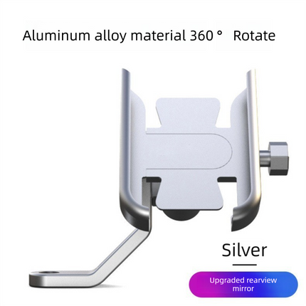 Universal Aluminium Motorcycle Phone Holder Rearview Mirror Mount 360 Rotation Anti-Shake M3 Metal for Motorbike Scooter Sliver.