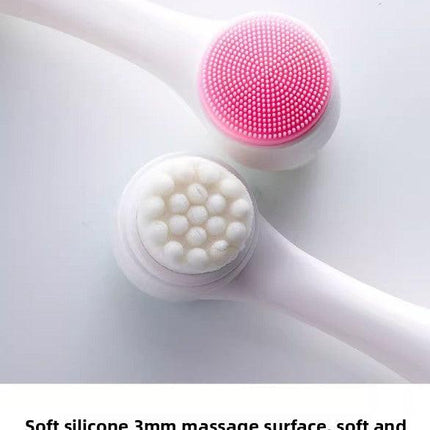 2-in-1 Dual Sided Facial Cleansing Brush Soft Microfiber & Silicone Scrubber Manual Face Washer Exfoliator Tool Blue for Deep Pore Cleaning.