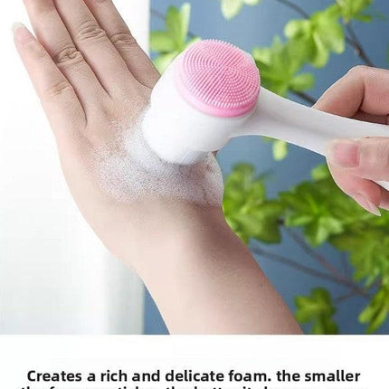2-in-1 Dual Sided Facial Cleansing Brush Soft Microfiber & Silicone Scrubber Manual Face Washer Exfoliator Tool Blue for Deep Pore Cleaning.