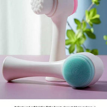 2-in-1 Dual Sided Facial Cleansing Brush Soft Microfiber & Silicone Scrubber Manual Face Washer Exfoliator Tool Pink for Deep Pore Cleaning.