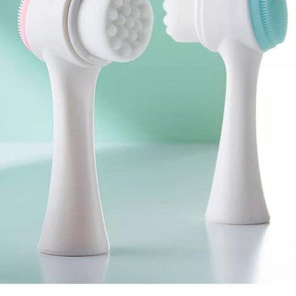 2 PCS Dual Sided Facial Cleansing Brush Set Soft Microfiber & Silicone Scrubber Manual Face Washer Exfoliator Tool Blue & Pink for Deep Pore Cleaning.