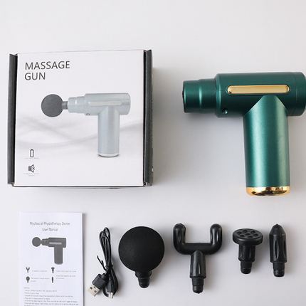 Mini Massage Gun Deep Tissue Percussion Muscle Massager Portable Handheld Quiet 6 Speeds 4 Heads Type-C Charging Electric Body Relaxer Tool Green.