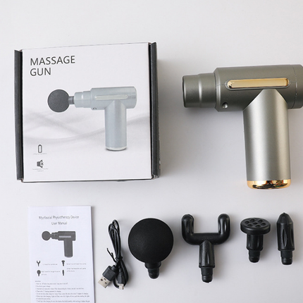 Mini Massage Gun Deep Tissue Percussion Muscle Massager Portable Handheld Quiet 6 Speeds 4 Heads Type-C Charging Electric Body Relaxer Tool Grey.