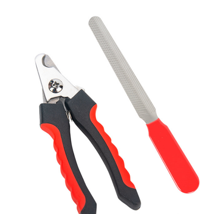 Pet Nail Clippers & File Set for Small Dogs Cats Stainless Steel Claw Trimmer with Safety Guard Non-Slip Handle Grooming Tool Red & Black.