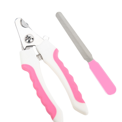 Pet Nail Clippers & File Set for Small Dogs Cats Stainless Steel Claw Trimmer with Safety Guard Non-Slip Handle Grooming Tool White & Pink.