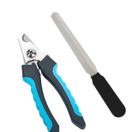 Pet Nail Clippers & File Set for Small Dogs Cats Stainless Steel Claw Trimmer with Safety Guard Non-Slip Handle Grooming Tool Black & Blue.