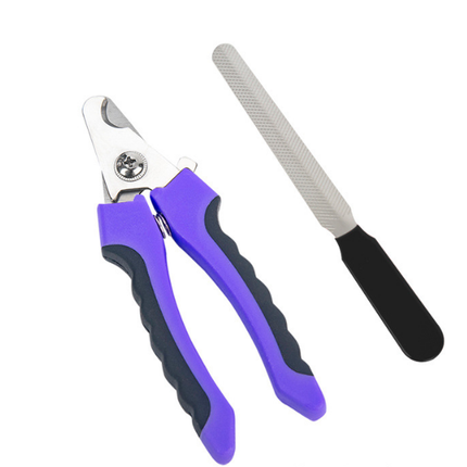 Pet Nail Clippers & File Set for Small Dogs Cats Stainless Steel Claw Trimmer with Safety Guard Non-Slip Handle Grooming Tool Black & Purple.