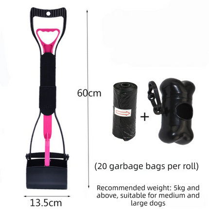 Large Foldable Pet Pooper Scooper 60cm Long Handle Dog Waste Picker Jaw Clamp with Bone Dispenser & Bags Pink.