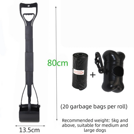 Super Long 80cm Foldable Pet Pooper Scooper Heavy Duty Dog Waste Picker No Bending Jaw Clamp with Dispenser & Bags Black.