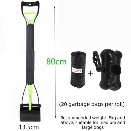 Super Long 80cm Foldable Pet Pooper Scooper Heavy Duty Dog Waste Picker No Bending Jaw Clamp with Dispenser & Bags Green.