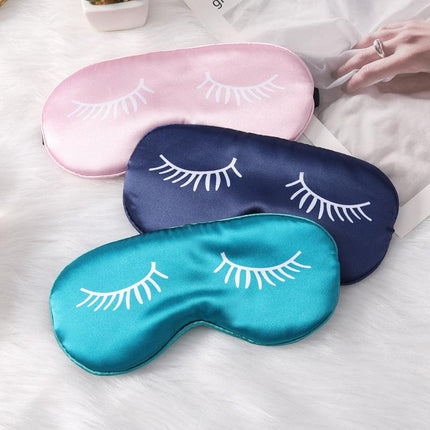 3 PCS Silky Satin Sleep Mask Set Cute Eyelash Design Soft Light Blocking Eye Cover with Adjustable Strap for Travel Nap Pink Navy Green.