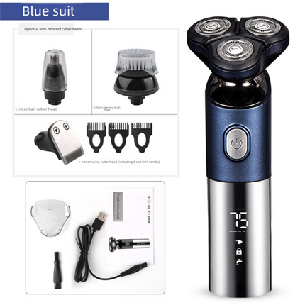 Electric Shaver for Men 3D Rotary Razor Wet and Dry Waterproof USB Rechargeable LED Display Travel Lock Gift Box Blue.