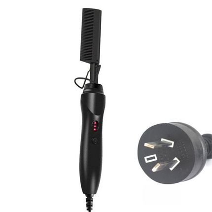 2-in-1 Electric Hot Comb Hair Straightener & Curler Titanium Alloy Heating Fast Heat Up Anti-Scald Pressing Comb with AU Plug 3 Temp Settings Black.
