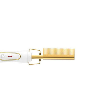 Electric Hot Comb Hair Straightener & Curler Titanium Alloy Fast Heat Wet Dry Styling Tool White Gold AU Plug.