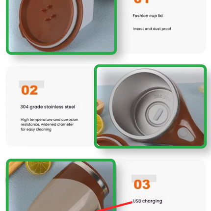 Rechargeable Automatic Self Stirring Mug USB Magnetic Mixing Cup 304 Stainless Steel Electric Coffee Tumbler for Travel Office Coffee.