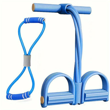 2 PCS 4-Tube Pedal Resistance Band & Figure 8 Chest Expander Blue Elastic Sit Up Pull Rope for Home Gym Yoga Pilates.